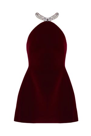 Crystal Embroidered Choker Halter Mini Dress DAVID KOMA | PF25DK82DBURGUNDYSILVER